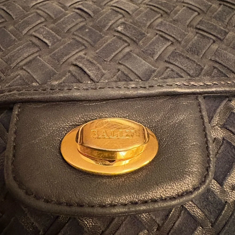Bally S45 Shoulder Bag Suede Leather Woven Intrecciato Design in Dark Blue